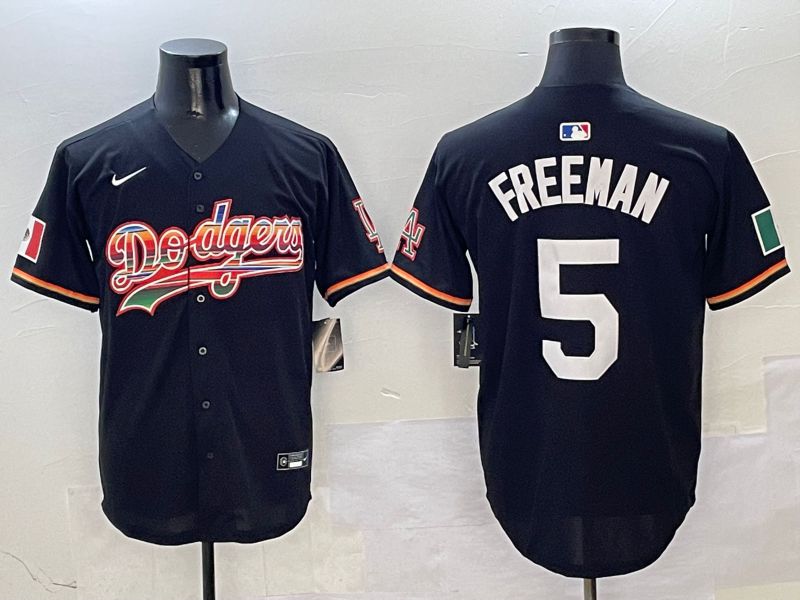 Men Los Angeles Dodgers #5 Freeman Black rainbow Nike 2025 MLB Jersey style 1